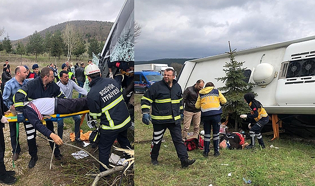 Seyir halindeki yolcu otobüsü devrildi!  1'i ağır 12 yaralı