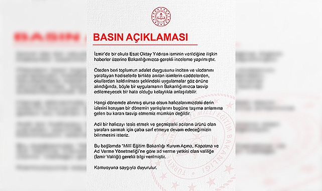 MEB’den bir okula ismi verilen Esat Oktay Yıldıran açıklaması: İnceleme başlatıldı